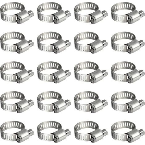 Lot de 20 colliers de serrage en acier inoxydable Colliers de serrage pour tuyau de carburant Pour plomberie automobile, piscine, voiture, étang et jardin (6-12 mm) (1/5)