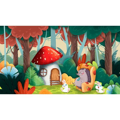 Papier peint panoramique Enfants - Hérisson Champignon - 130 cm x 74 cm (1/2)