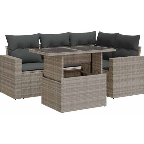 vidaXL Set Divano da Giardino 5pz con Cuscini Grigio Chiaro Polyrattan