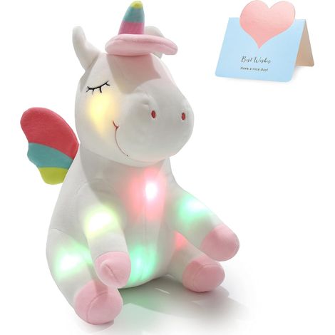 Peluche Licorne Lumineuse Douce avec LED et Veilleuses Colorées, Cadeau Idéal pour Anniversaire, Saint-Valentin, Bébé, Femme, 30 cm