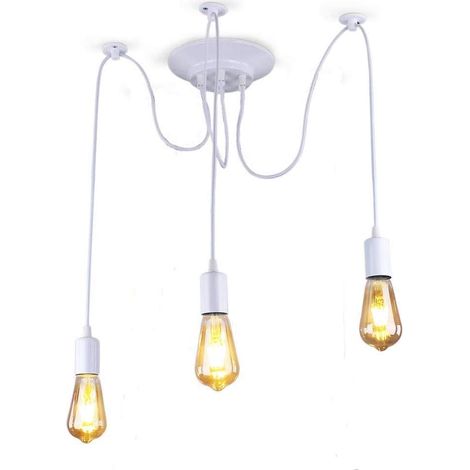 3-Flammige Pendelleuchte Retro Kreativ Spinne-Stil Kronleuchter E27 200cm Höhenverstellbar Hängelampe für Schlafzimmer Wohnzimmer Esszimmer - Weiß