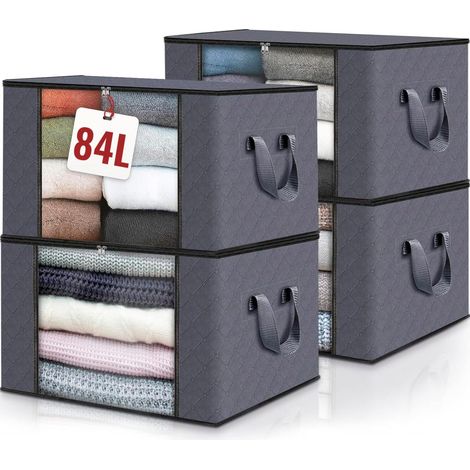 Housses de rangement pour vêtements (lot de 4), sacs de rangement sous le lit, pliables, tissu résistant, poignées renforcées (gris foncé, lot de 4) (1/5)