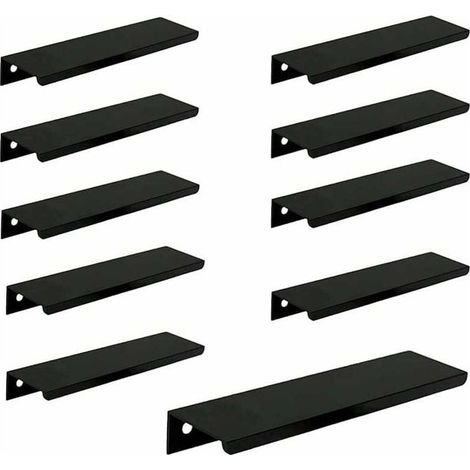 Lot de 10 poignées noires (noires), poignées invisibles pour meubles, poignées noires pour placards de cuisine, poignées noires mates pour meubles