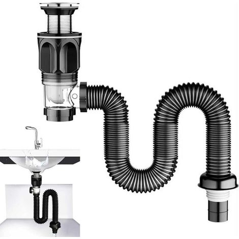 Kit D'échappement Drain évier évier Avec Tuyau De Débordement Siphon Tuyau De Cuisine De Cuisine