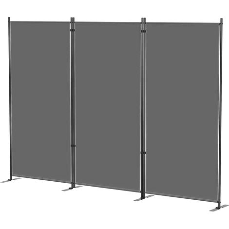 Paravent 3 panneaux 260x180 cm, séparateur d'ambiance, support métal, UPF 30+, gris foncé