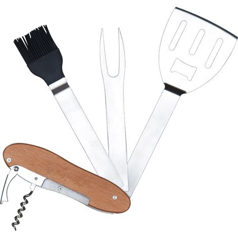NineClouds Ustensiles Barbecue en INOX - Set 5 Outils en 1 pour Homme ou Femme avec Spatule Fourchette Brosse Tire-Bouchon et Décapsuleur (1/5)