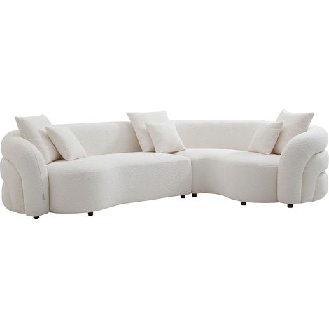 Canapé d'angle droit en tissu bouclette blanc LAPIOTA de Maison Céphy (1/5)