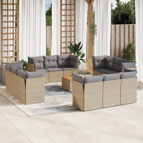 Set sofás de jardín con cojines 13 pzas ratán sintético beige vidaXL (1/3)