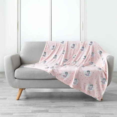 Plaid Flanelle Enfant "Petite Étoile" 125x150cm Rose (1/5)