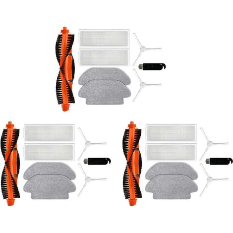 Lot de 3 pièces détachées pour aspirateur robot Xiaomi S10 S12 B106GL : brosse principale, filtre HEPA, lingette de nettoyage et accessoires. (1/5)