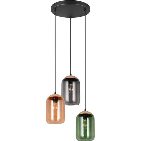 Suspension en verre 3 lampes multicolores – Abat-jours en verre coloré – Hauteur ajustable jusqu'à 150 cm – Pour intérieur IP20 – Trio Lighting (1/5)