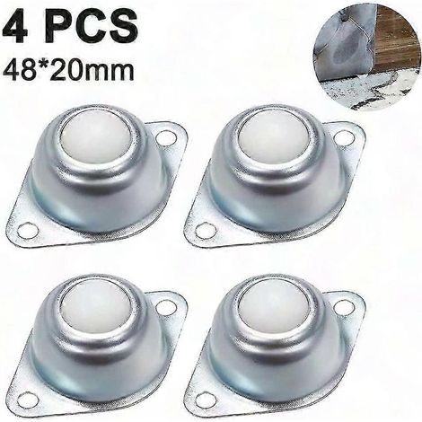 Roulettes à billes robustes - Lot de 4 petites roulettes pour meubles et machines - Billes en nylon 48 x 20 mm, acier argenté - Glissement fluide (1/2)