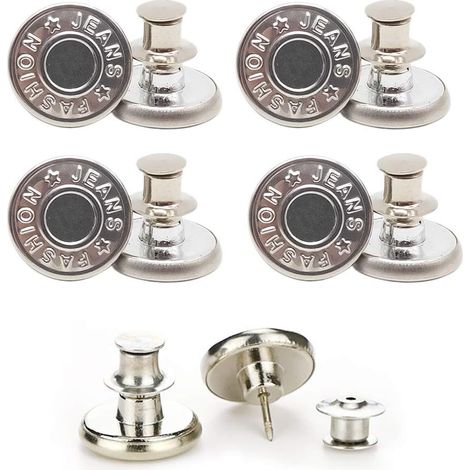 Boutonnières pour jeans, sans couture ni outils, 4 jeux de boutons de rechange, installation simple, réutilisables et ajustables… (Argent)