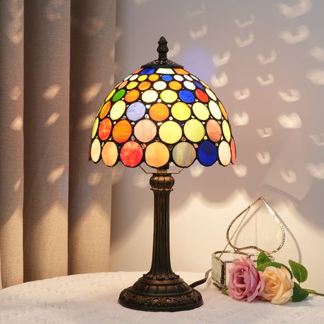 Lampe de table en verre style Tiffany multicolore, veilleuse enfant, lampe de lecture, lampe boutique vintage, veilleuse mignonne (1/5)