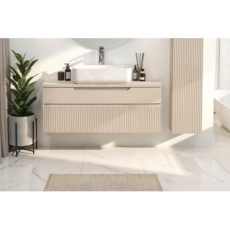Meuble sous vasque suspendu moderne 100 cm coloris cachemire Erio (1/5)