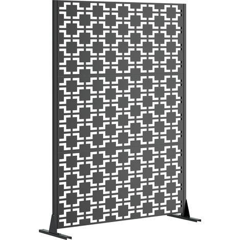 CHICFURN Pantalla de privacidad exterior de metal negro 116 x 183 x 40 cm con base estable