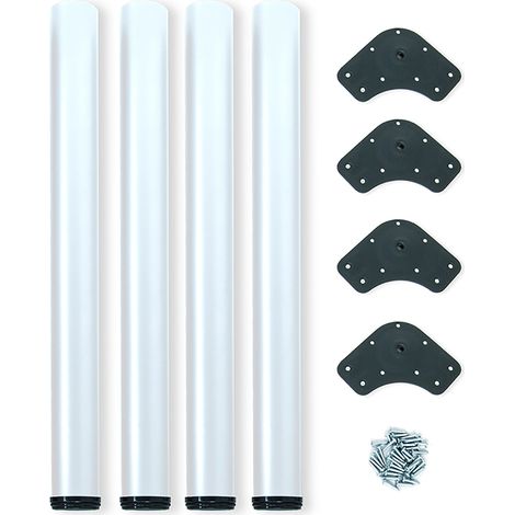 Emuca Lotto di 4 gambe per tavolo, diametro 60mm, H 710mm, Acciaio, Verniciato bianco