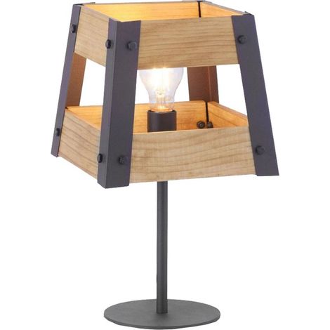 Lampe de chevet rétro en bois et fer ACKERMAN, idéale pour la lecture, la chambre à coucher ou le salon (1/5)