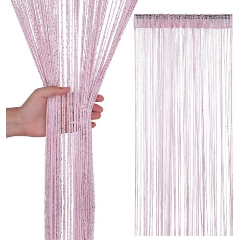 Rideau de porte à pampilles, rideau de porte à paillettes pour portes et fenêtres, décoration d'intérieur (100 x 200 cm), rose