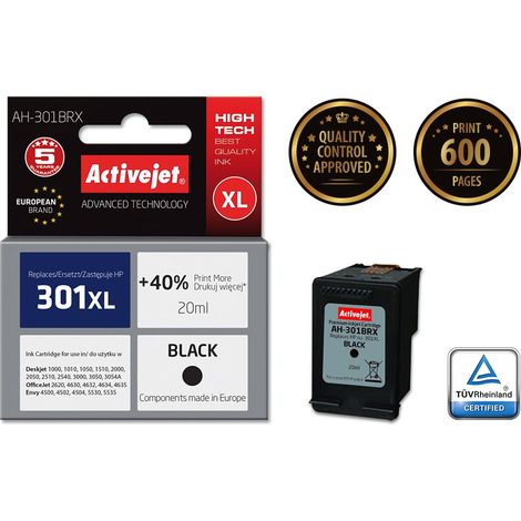 Cartouche d'encre Activejet AH-301BRX (compatible HP 301XL CH563EE qualité supérieure 20 ml noir) (1/2)