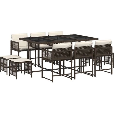 Maison Exclusive - 11-tlg. Garten-Essgruppe mit Kissen Braun Poly