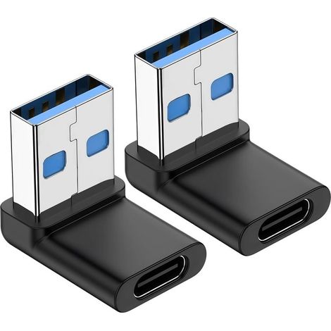 Lot de 2 Adaptateurs USB-C vers USB 3.0 Coudé à 90 Degrés, Adaptateur OTG USB-C Femelle vers USB-A mâle, 5 Gbps Transfert de Données pour PC Ordinateur Portable Tablette Smartphone (1/5)