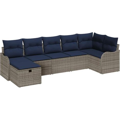 Sofa Set with Cushion with Storage Grey and Navy Poly Rattan vidaXL (1/5)