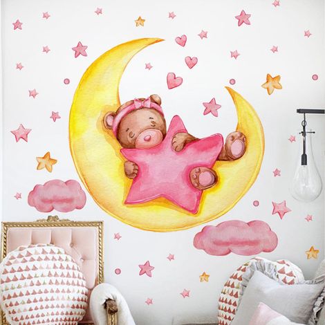Lot de 2 stickers muraux décoratifs lune et ours, autocollants muraux amovibles pour salon, chambre, fond créatif, décoration murale réutilisable (1/5)