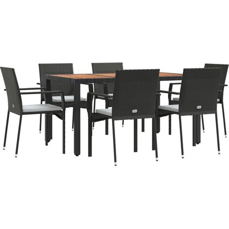 vidaXL Ensemble à manger de jardin coussins 7pcs Noir Résine tressée