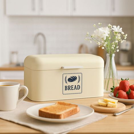 Retro brotkasten aus metall mit deckel - halt brot frisch