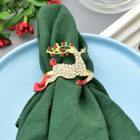 Lot de 8 ronds de serviette de Noël, motif cerf doré avec strass pour le déjeuner de Noël et Thanksgiving (1/5)