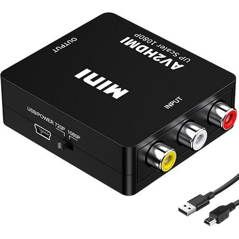 Convertisseur RCA vers HDMI, Adaptateur RCA vers HDMI 1080p, Convertisseur Vidéo Audio Composite AV avec Câble USB, Support PAL/NTSC Composite CVBS, Compatible avec Caméra Xbox 360 PS1 PS2 WII (1/5)