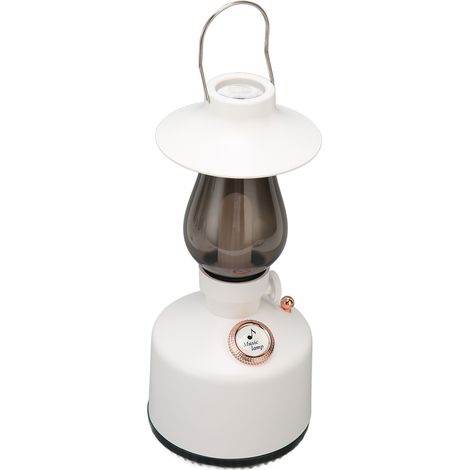 Retro-Nachttischlampe mit integriertem Bluetooth-Lautsprecher, Kerzenlichteffekt, einstellbarer Helligkeit, weiß. (1/5)