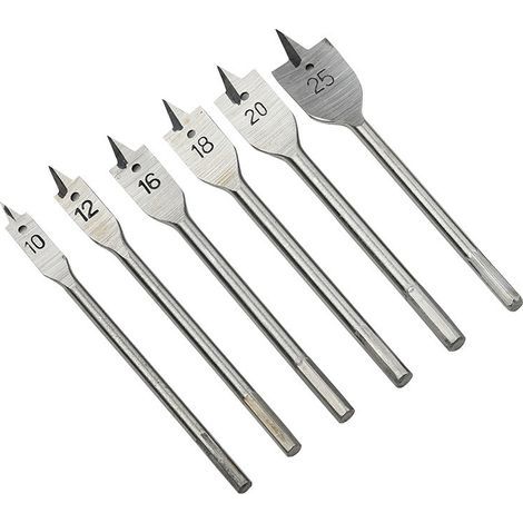 Lot de 6 forets plats pour bois 10, 12, 16, 18, 20 et 25 mm,6 Pcs Mèches à Bois,Kit De Mèches à Bois Plates Professionnelles,Forêts Plat Bois,Outils d'artisan 10/12/16/18/20/25 Pour Travail Du Bois (1/5)
