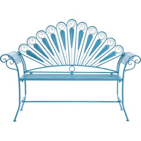 Panca da giardino vintage in metallo alluminio 2 posti braccioli blu Pavia