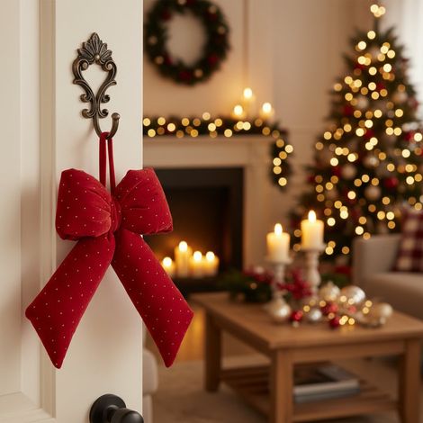 EDG Enzo De Gasperi Fiocco Natalizio in Velluto Rosso Glitter H30x20 cm – Decorazione di Natale (1/5)