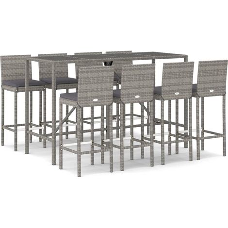 Maison Exclusive - 9-tlg. Gartenbar-Set mit Kissen Grau Poly Ratt