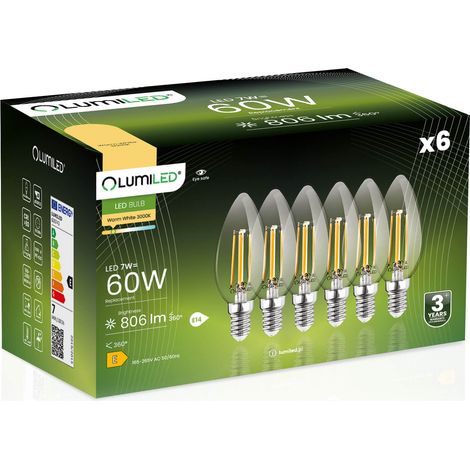 6x LED-Lampe E14 Kerze B35 7W = 60W 806lm 3000K warmweiß 360° Glühfadenbeleuchtung