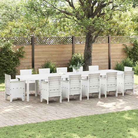 Vidaxl – Table de jardin rectangulaire en polyrotin blanc 400 x 100 x 73 cm – Cadre en acier résistant – Idéale pour repas en extérieur