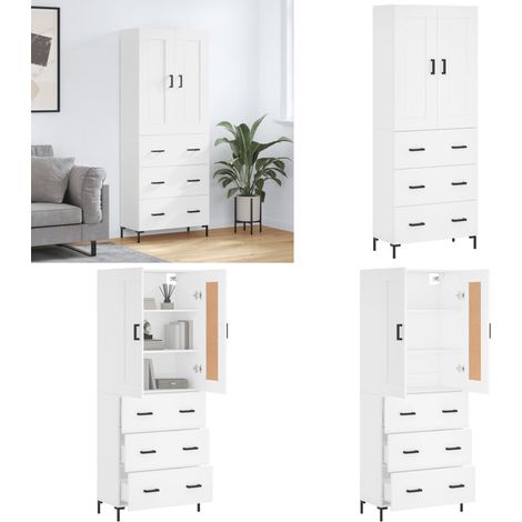 Highboard Weiß 69,5x34x180 cm Holzwerkstoff - Holzwerkstoff - Schrank (1/5)