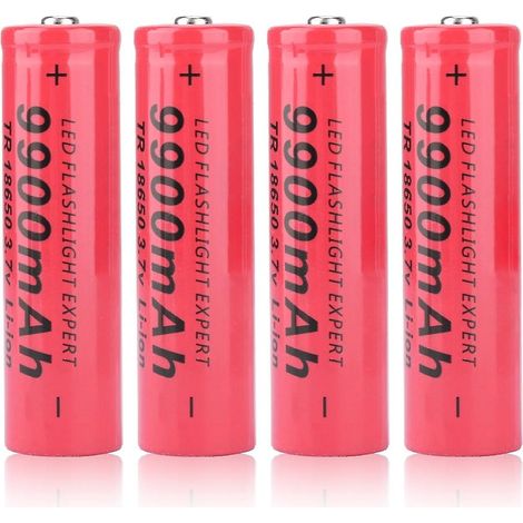 Lot de 4 batteries rechargeables 18650 9900 mAh, format mini, portables et grande capacité, rouge-YM (1/5)