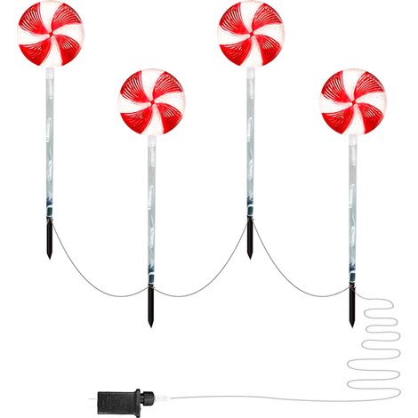 Lot de 4 Guirlande lumineuse, 44 LED forme sucette, Alimentation solaire, Matériau PS étanche IP44, Décoration extérieur Noël (1/5)