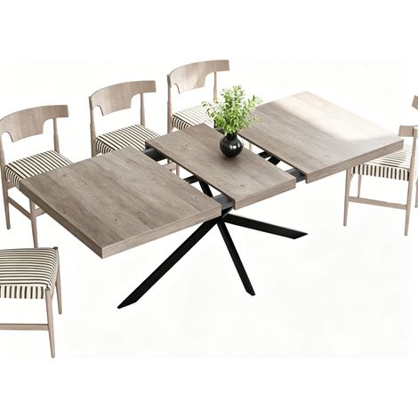 CHICFURN Mesa de comedor extensible 140-180 cm gris de MDF y metal con almacenaje integrado (1/5)