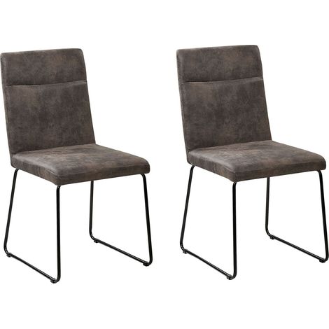 Set 2 Sedie da Pranzo Tessuto Grigio Scuro Gambe ad U in Metallo Nero Nevada