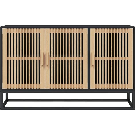 Petit buffet en bois naturel 3 portes et pieds en métal noir 105cm - Modèle Bolivia-Noir (1/5)