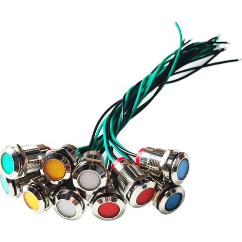 10 Pièces Métal Voyant LED Rondes Pré-câblées pour Panneau,220V DC Étanche Signal Lampe avec Fil pour Panneaux électroniques,Tableaux de Contrôle, Circuits électriques,Diamètre de Montage 12mm (1/5)