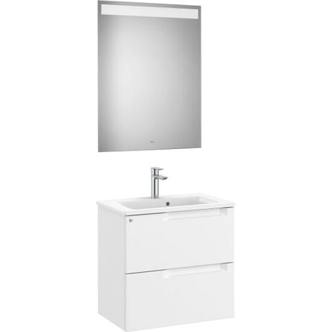 MUEBLE LAVABO 600MM ALEYDA COMPACTO 2 CAJONES + ESPEJO BLANCO MATE
