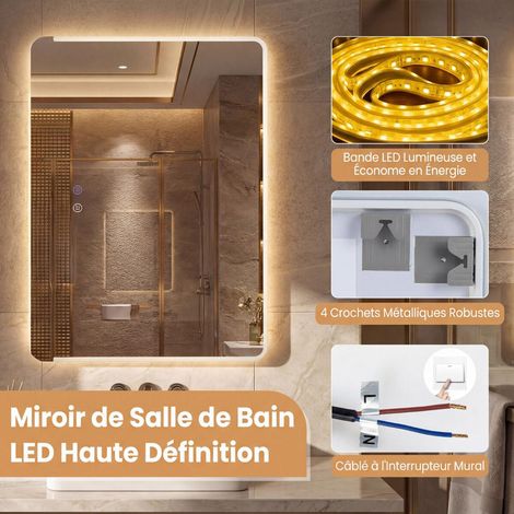 Vision claire après la douche, miroir mural LED antibuée avec variateur continu et 3 températures de couleur (1/5)