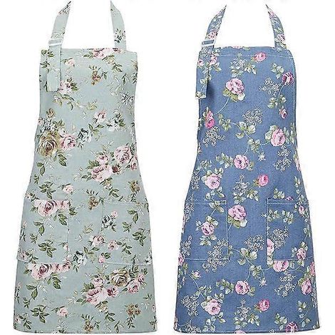 Lot de 2 tabliers de cuisine pour femmes, tabliers floraux ajustables, tabliers de chef pâtissier avec grandes poches pour les ustensiles de cuisine. (1/5)