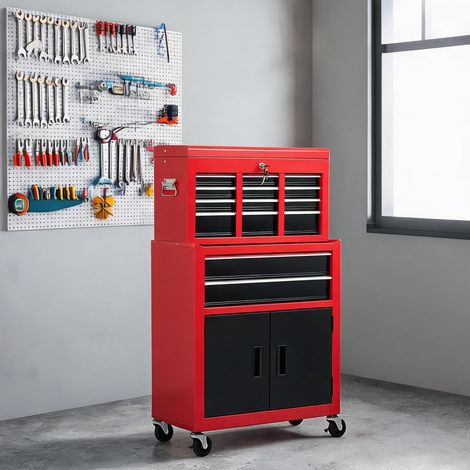 Servante d'atelier coloris rouge noir en métal 61,6 x 33 x 108 cm (1/5)